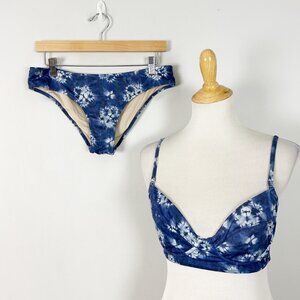 Faherty 2 Piece Bikini Swim Suit Blue Tie Dye Floral Size Medium Women's